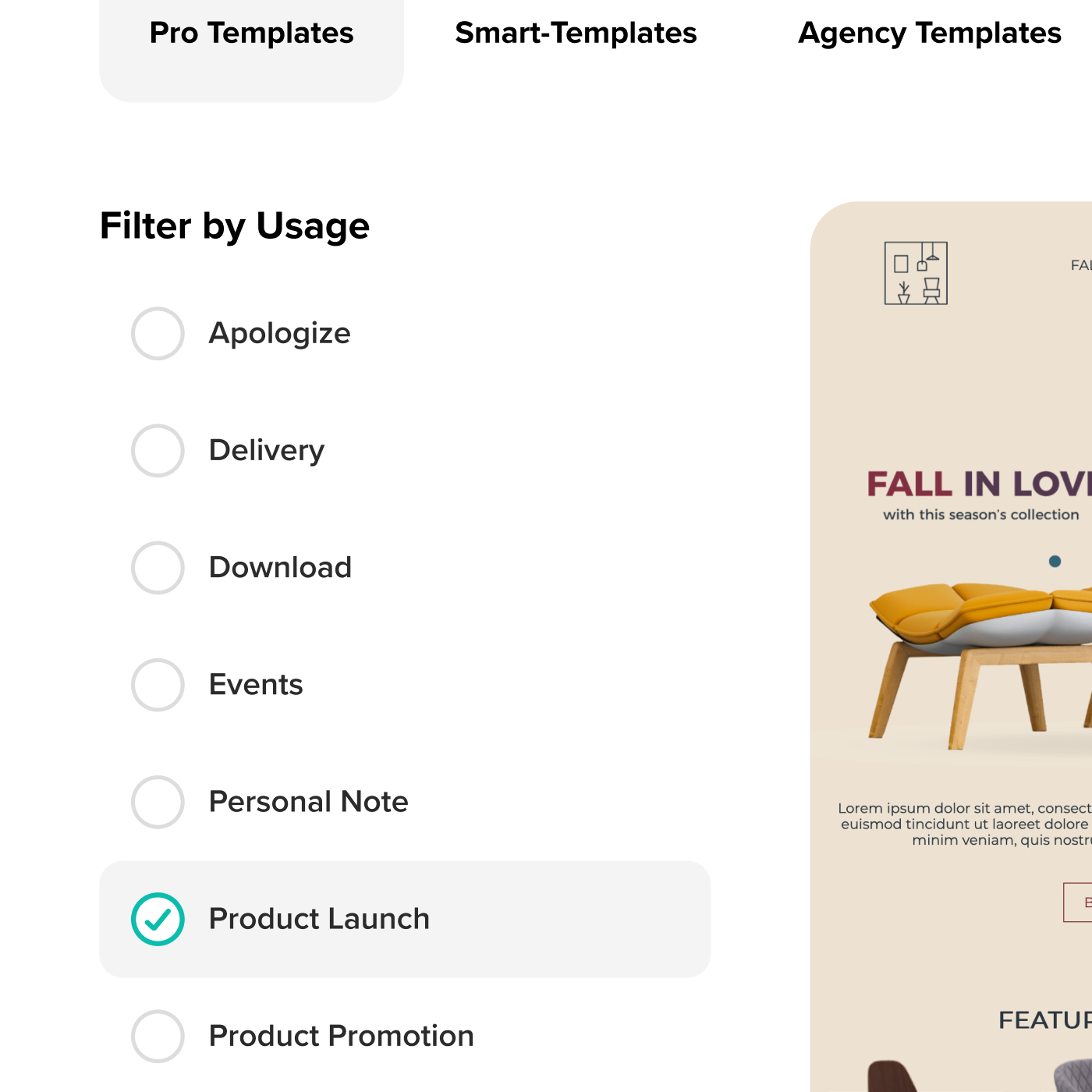 Email templates in the Cakemail template library.