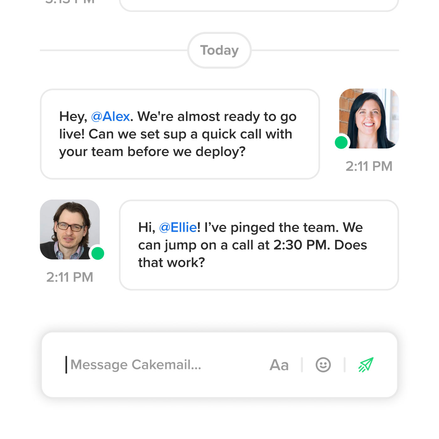 A support conversation with the Cakemail team.