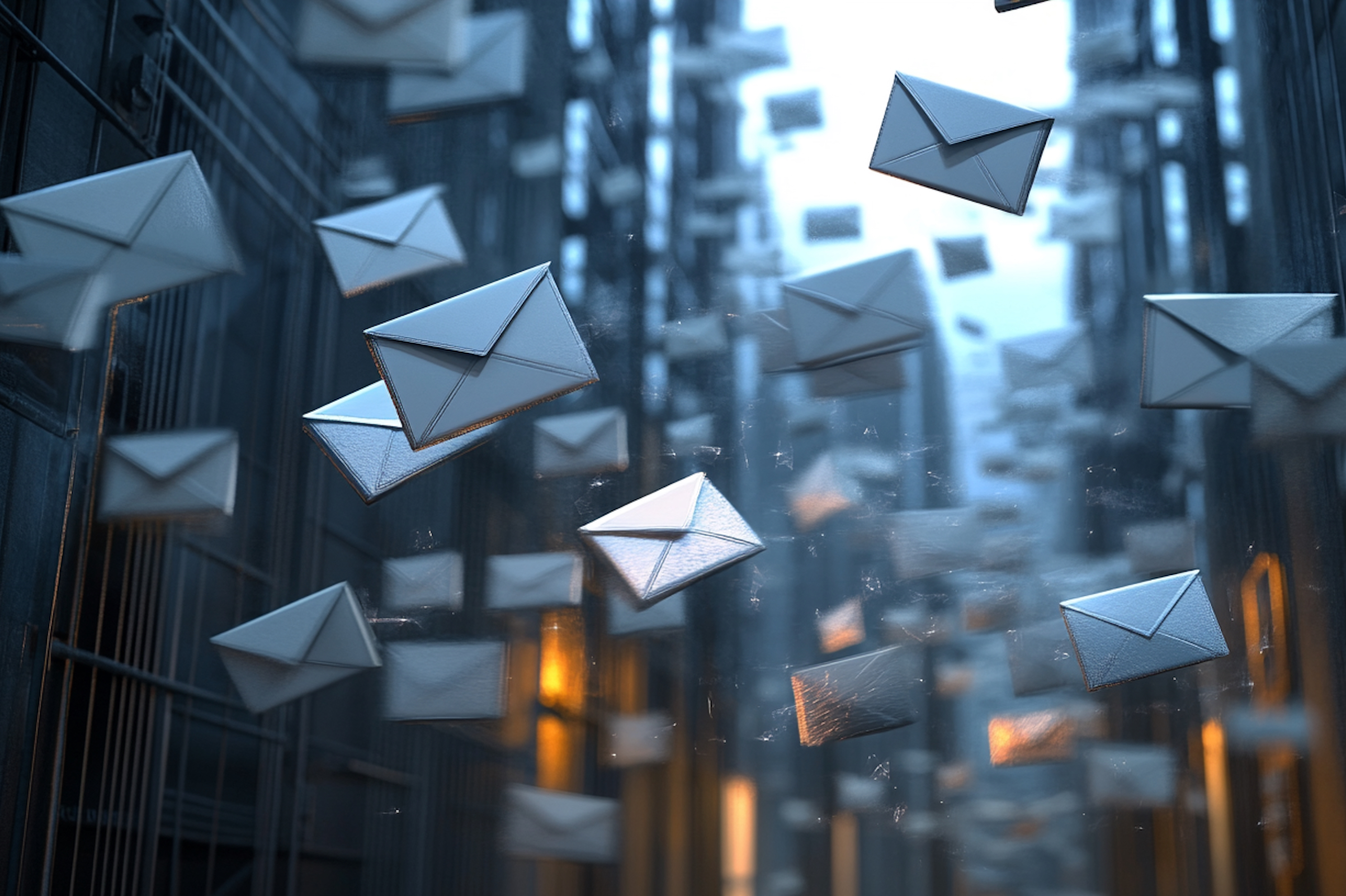 Envelopes flying around in a city