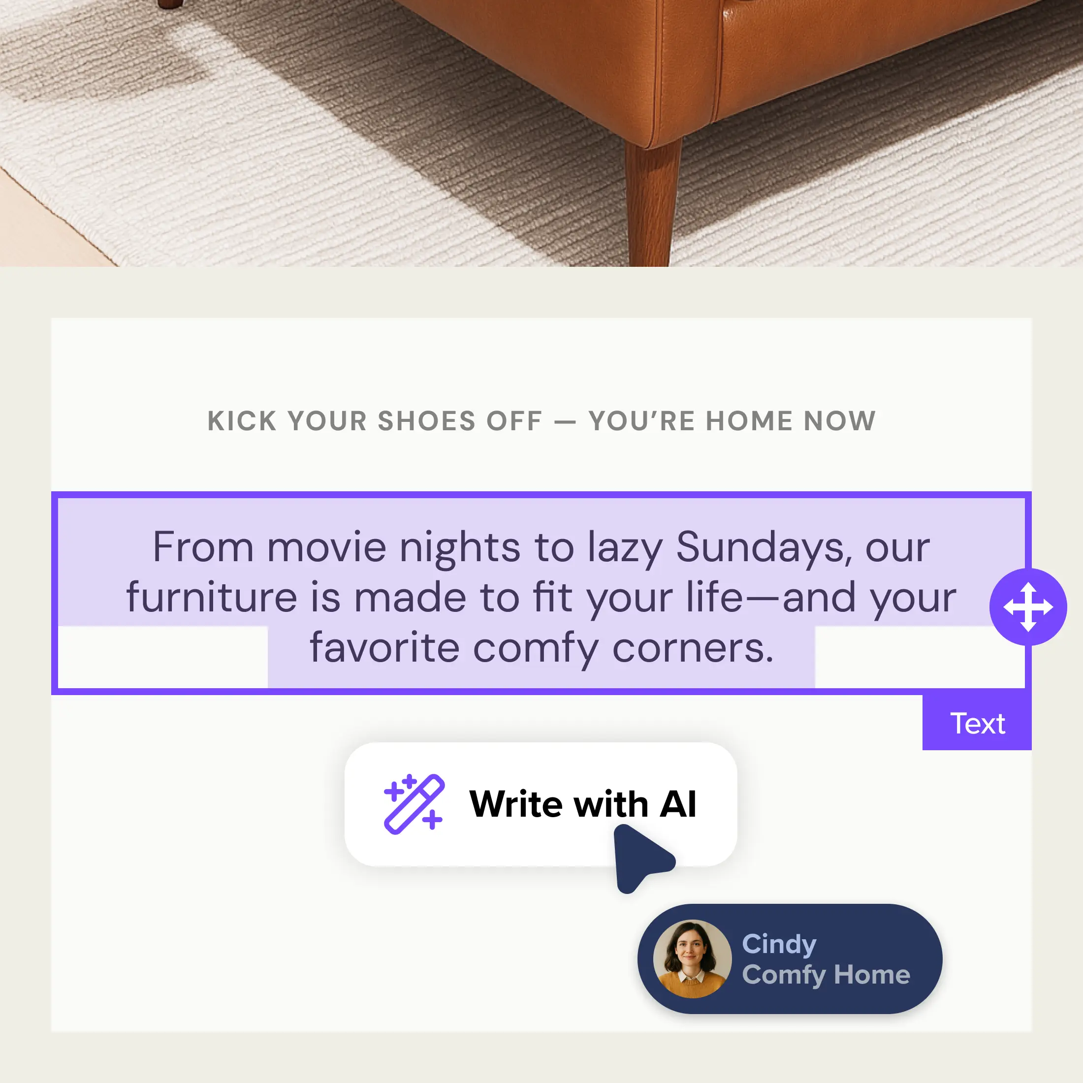 The Cakemail editor composing a marketing email, with the Write with AI action in the toolbar.