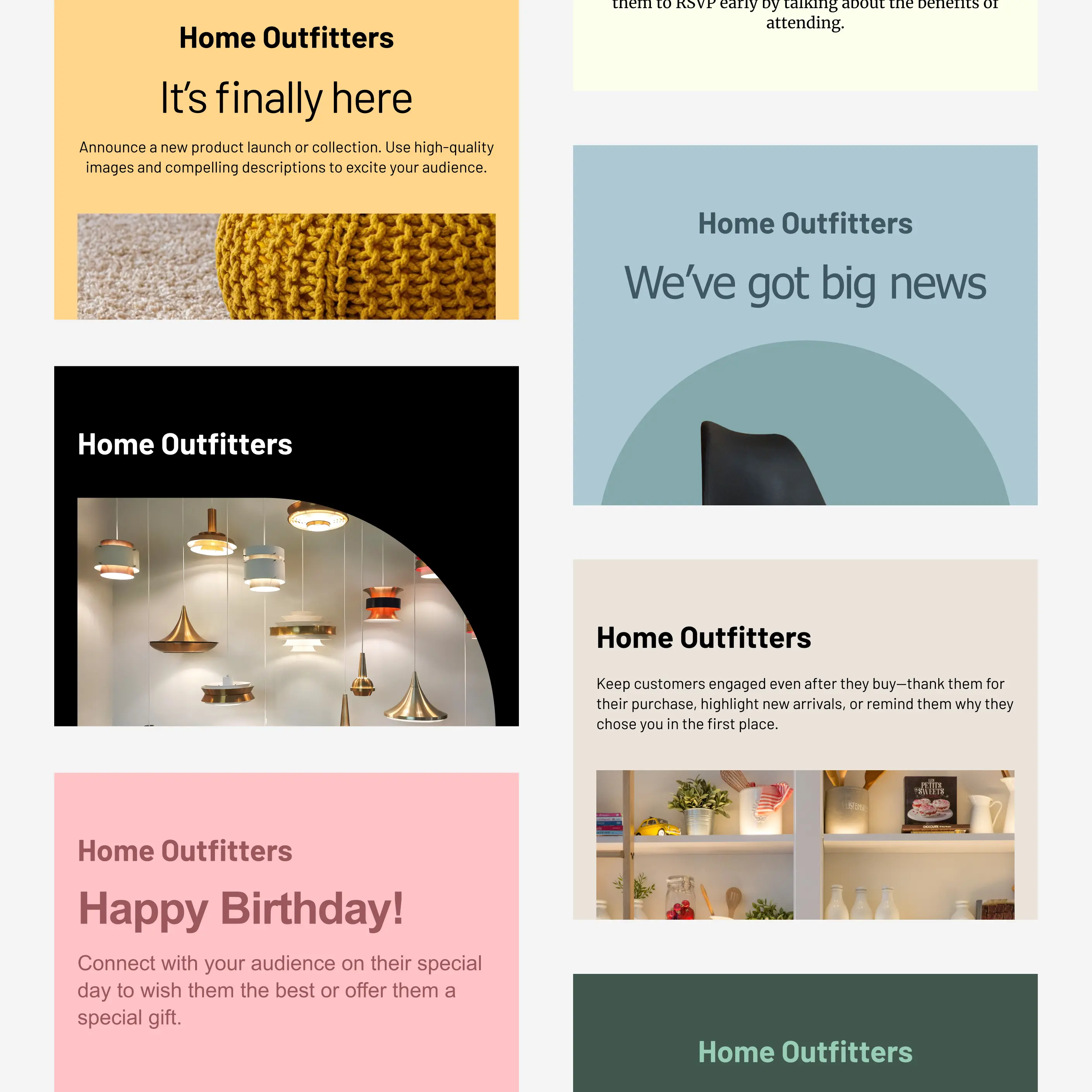 A grid of Cakemail email templates for ecommerce.