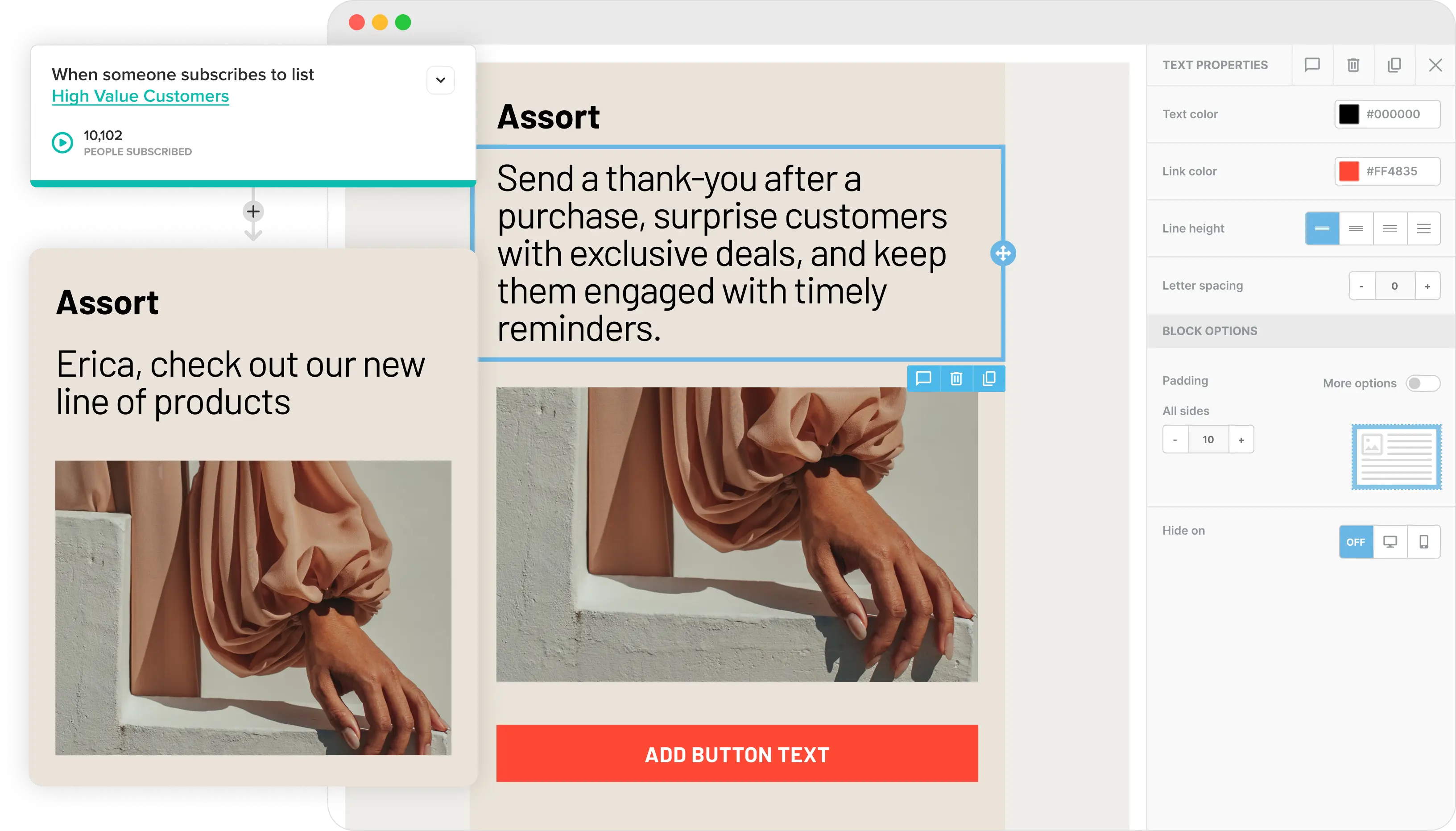 The Cakemail email editor with a retail email open.