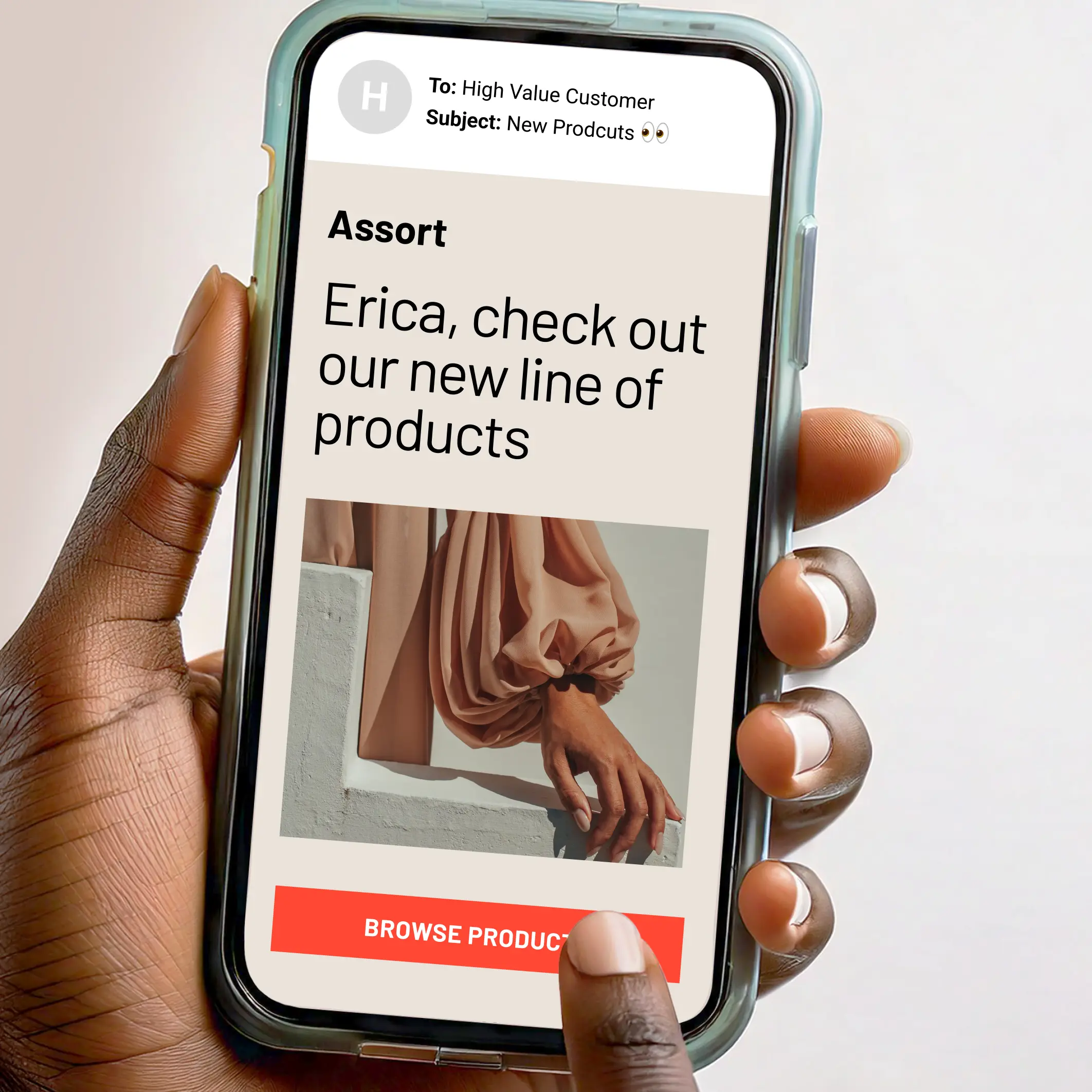 A retail email shown on a phone.