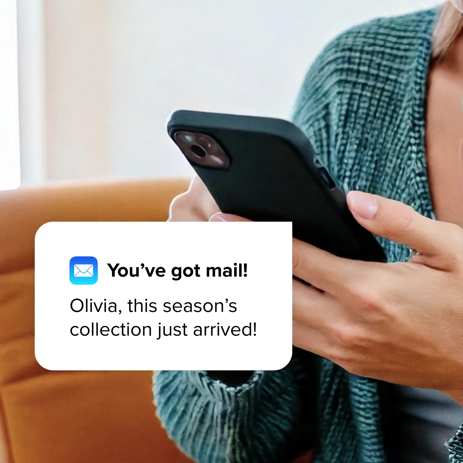 A re-engagement message from a retail business arriving as a phone notification.