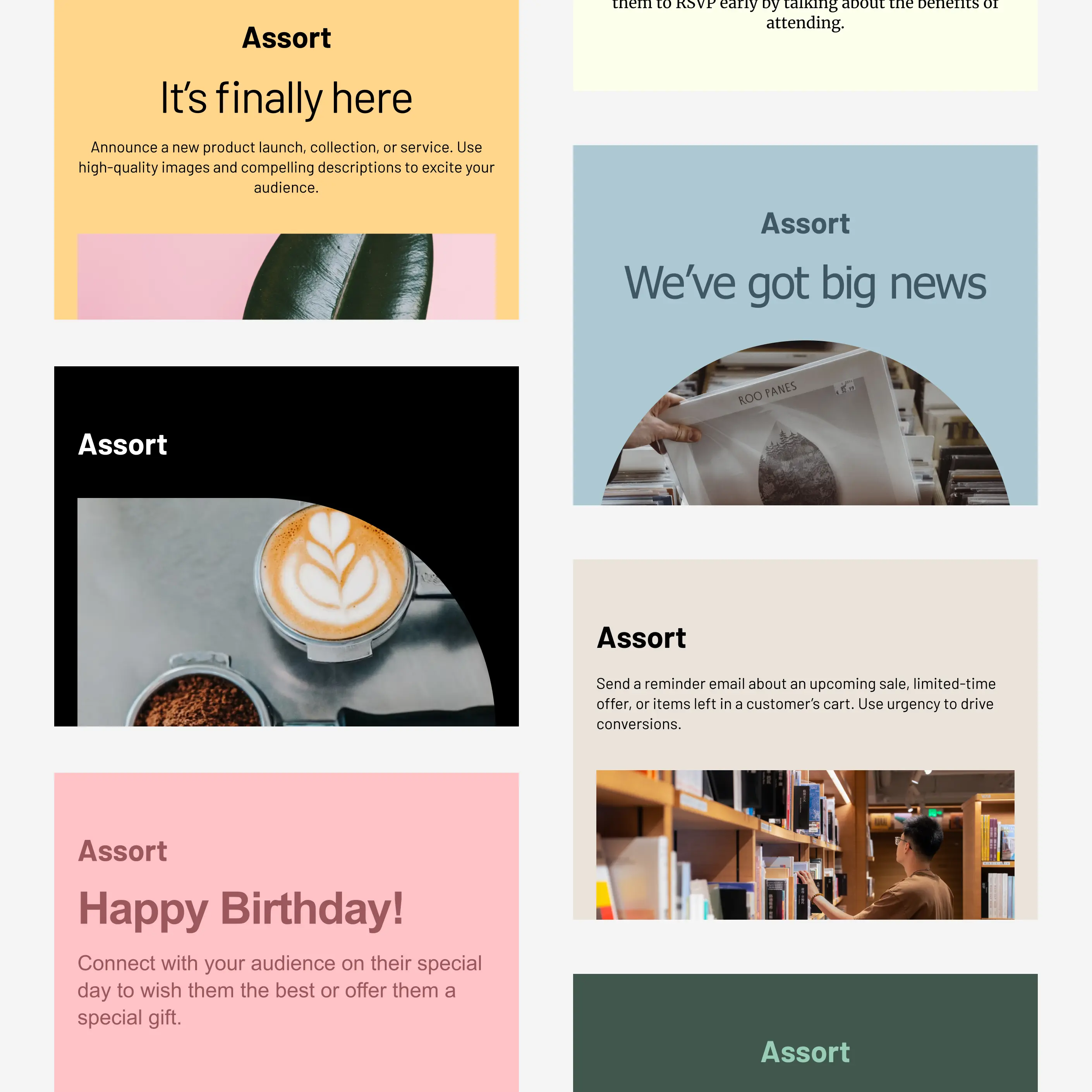A grid of Cakemail email templates for retail.